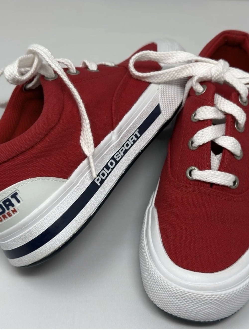 Polo Sport Ralph Lauren Red Canvas Sneakers w/ White Size 7.5 Women LB9810E-001